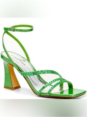Marc Fisher Lime Green Strappy Ankle-Strap Block Heel Sandals